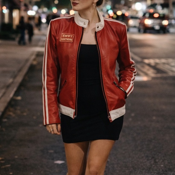 Swift Leathers Other - Vintage 70s 80s Swift Leathers Red Moto Racing Jacket Mens S Womens M Authentic